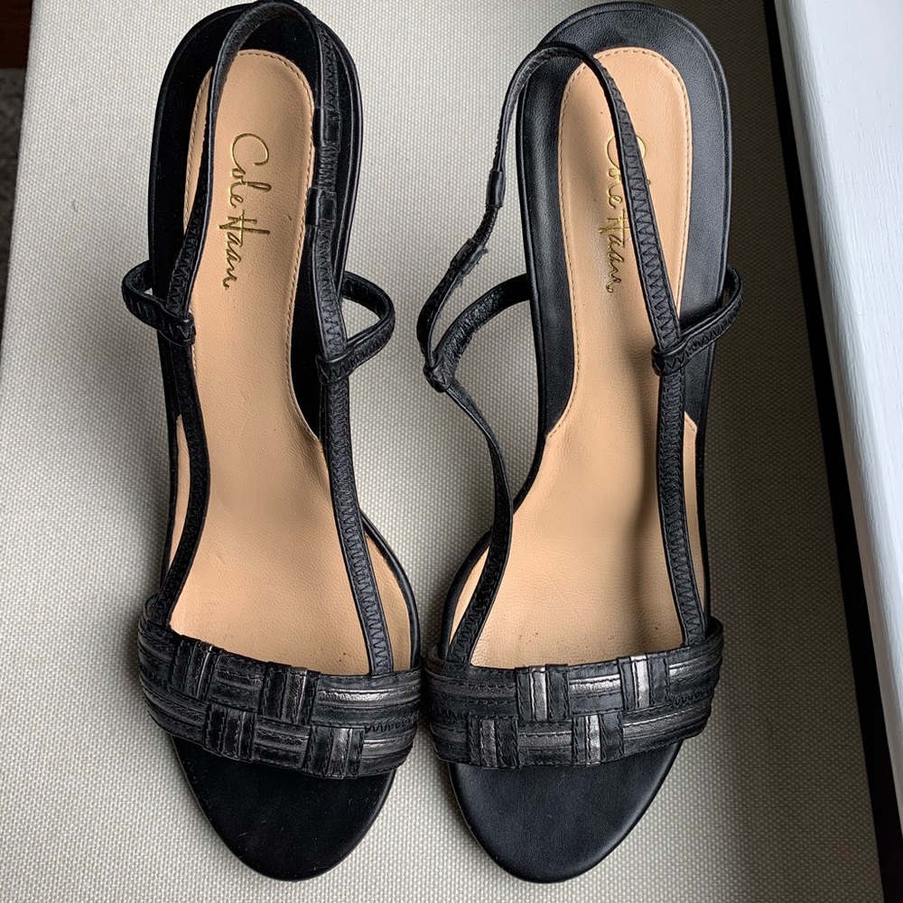 Cole Haan Black and Grey Strappy Heels, size 8